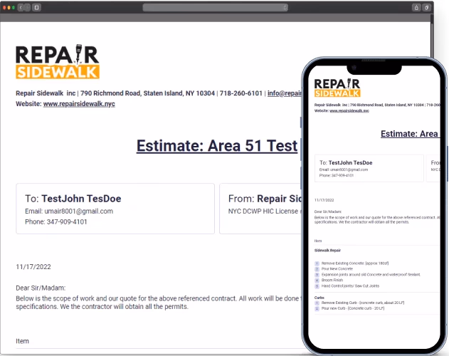 Estimate app view for sidewalk projects