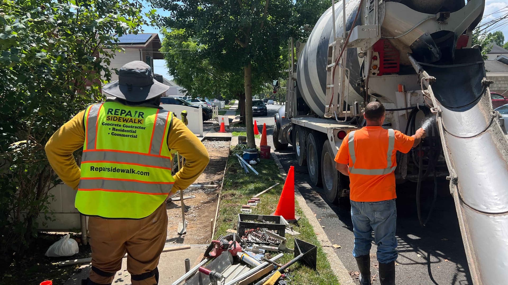 Landmark sidewalk restoration work site