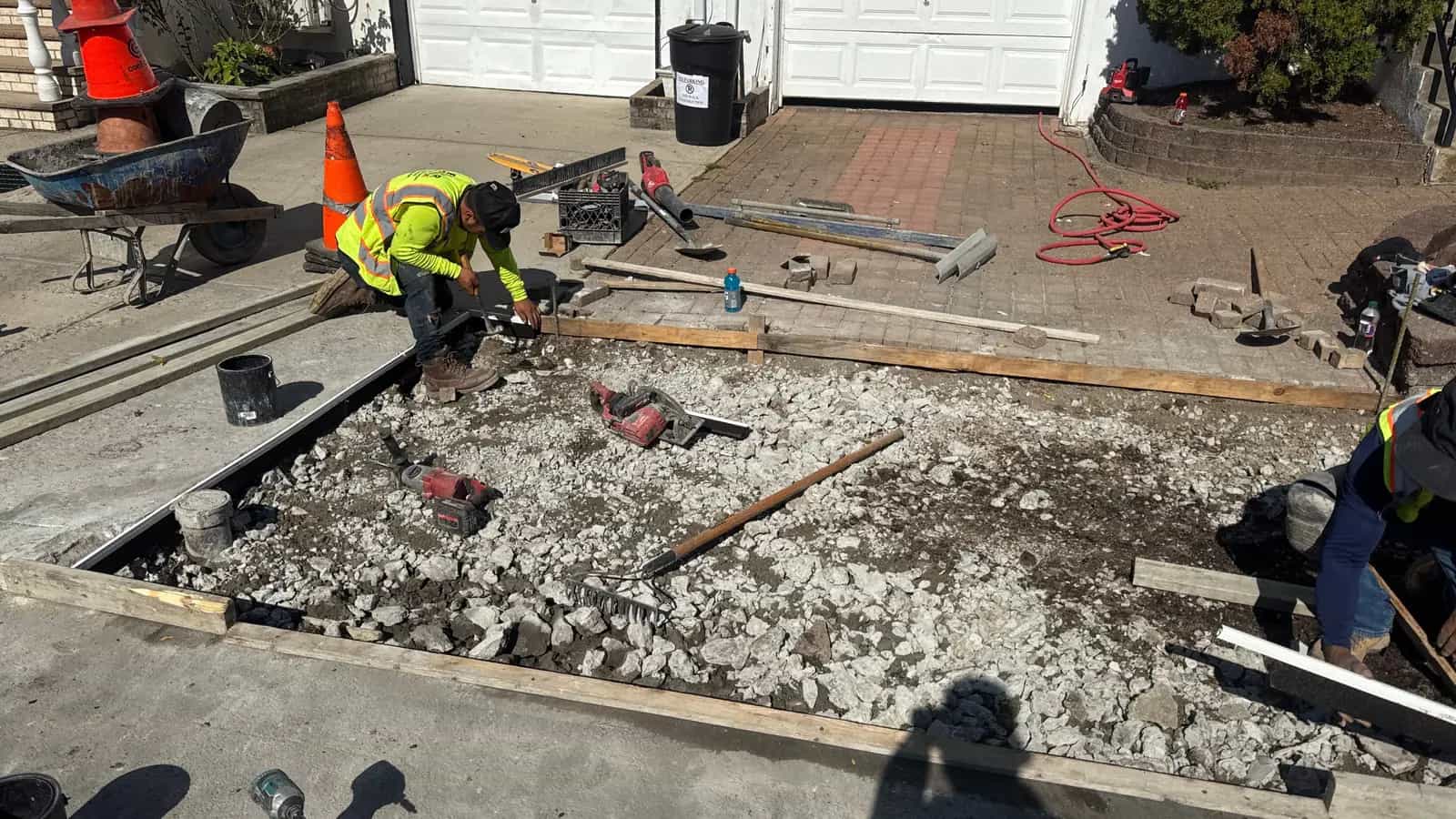 Damaged NYC sidewalk removal and forming before concrete repair